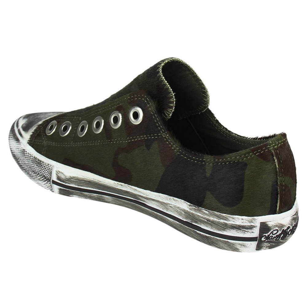Womenโs Camouflage Slip-On Sneaker in Olive Green